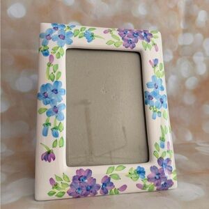 Floral Ceramic Frame with Blue and Purple Design
